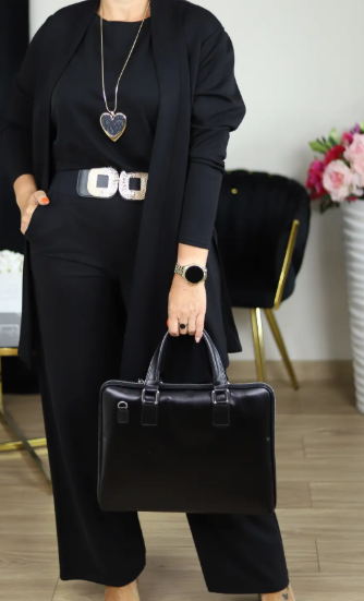 Elegante conjunto de 3 piezas: cárdigan largo, top y pantalón