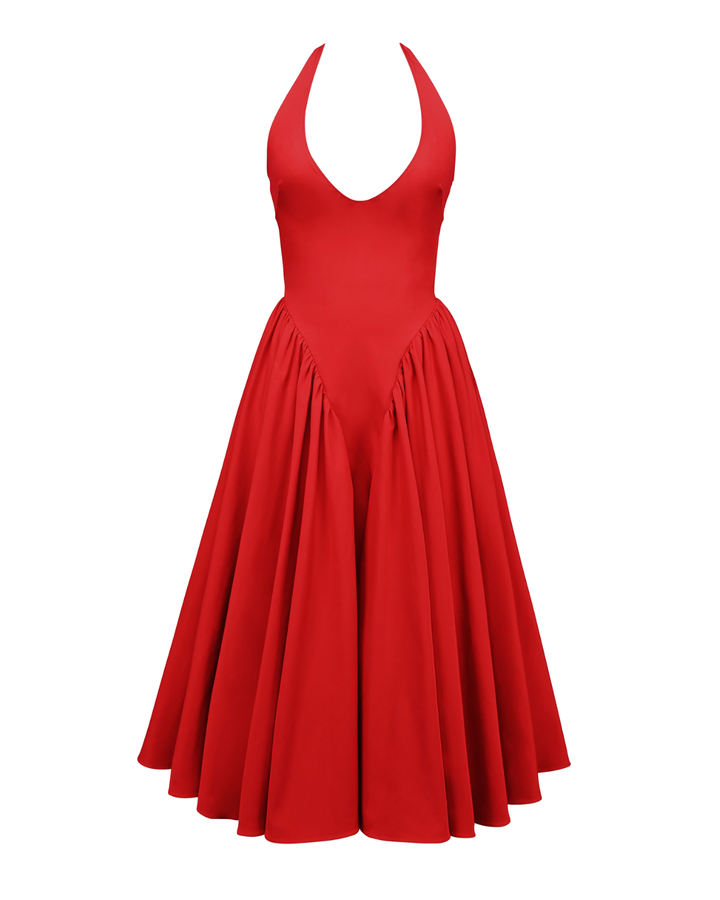 Monroe – Vestido Midi Rojo de Estilo Icónico