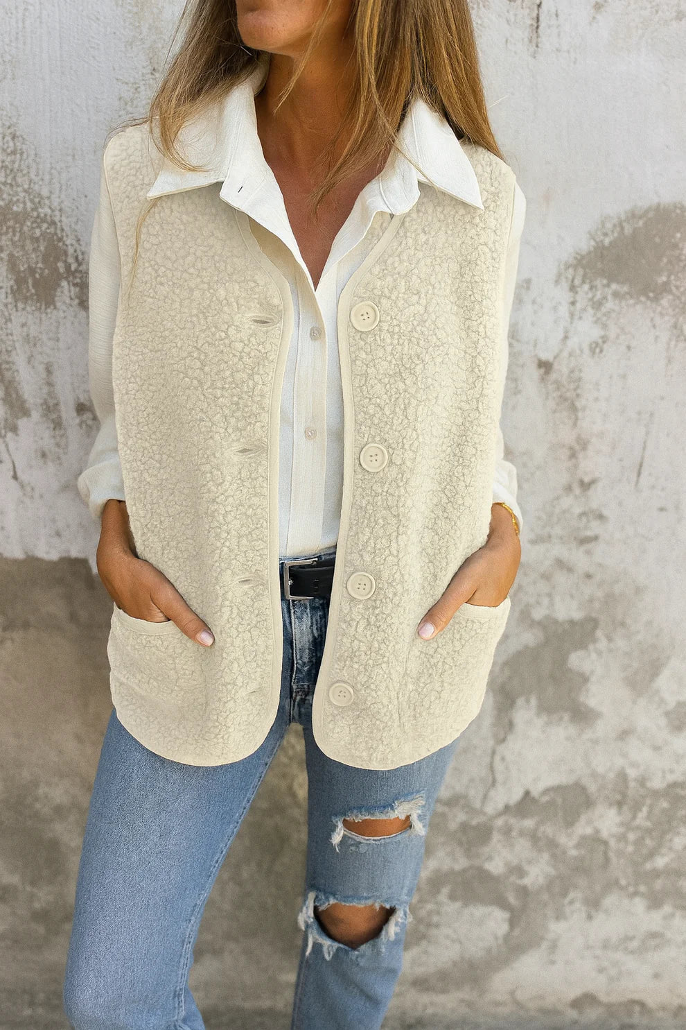 Inés - Chaleco abotonado tipo borreguito