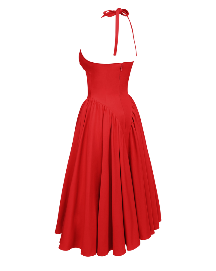 Monroe – Vestido Midi Rojo de Estilo Icónico