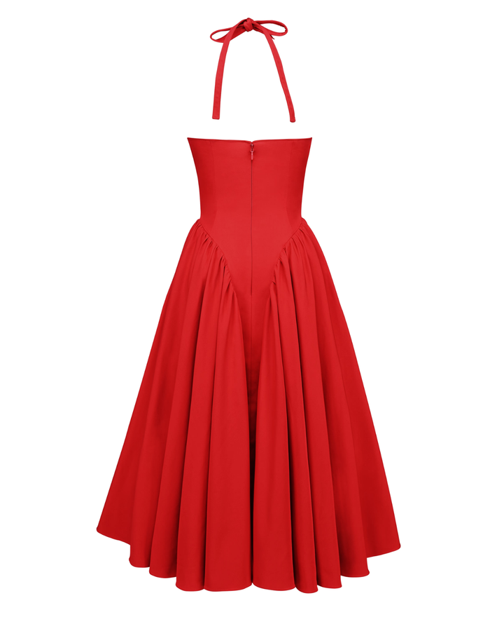 Monroe – Vestido Midi Rojo de Estilo Icónico