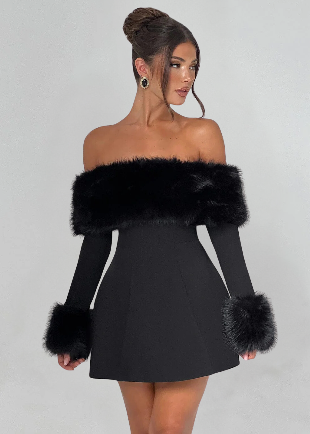 Serena | Off-Shoulder Minidress with Fur Sleeves