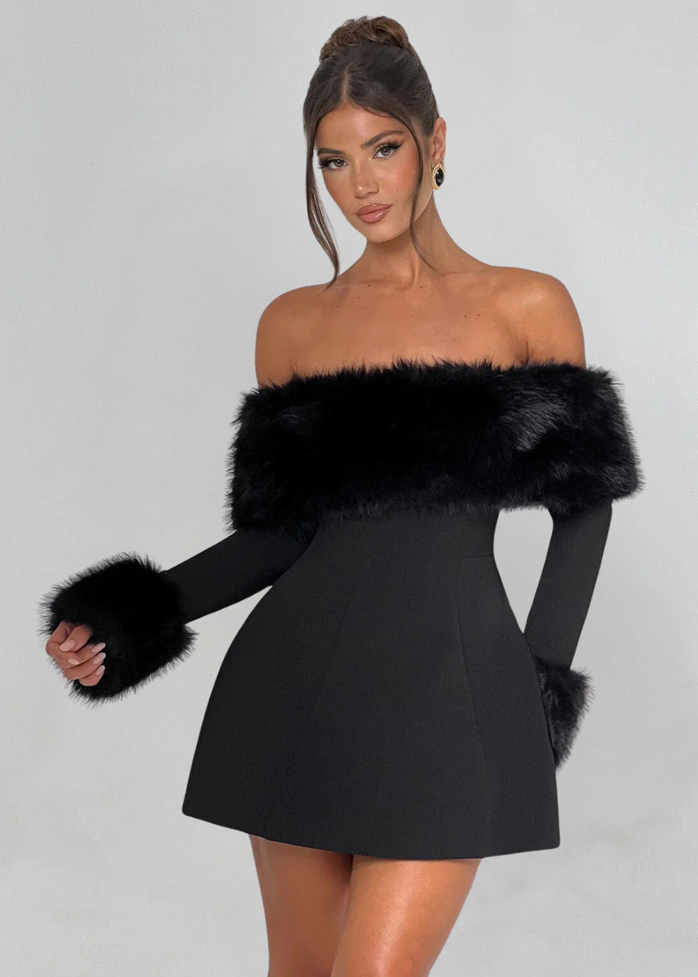 Serena | Off-Shoulder Minidress with Fur Sleeves
