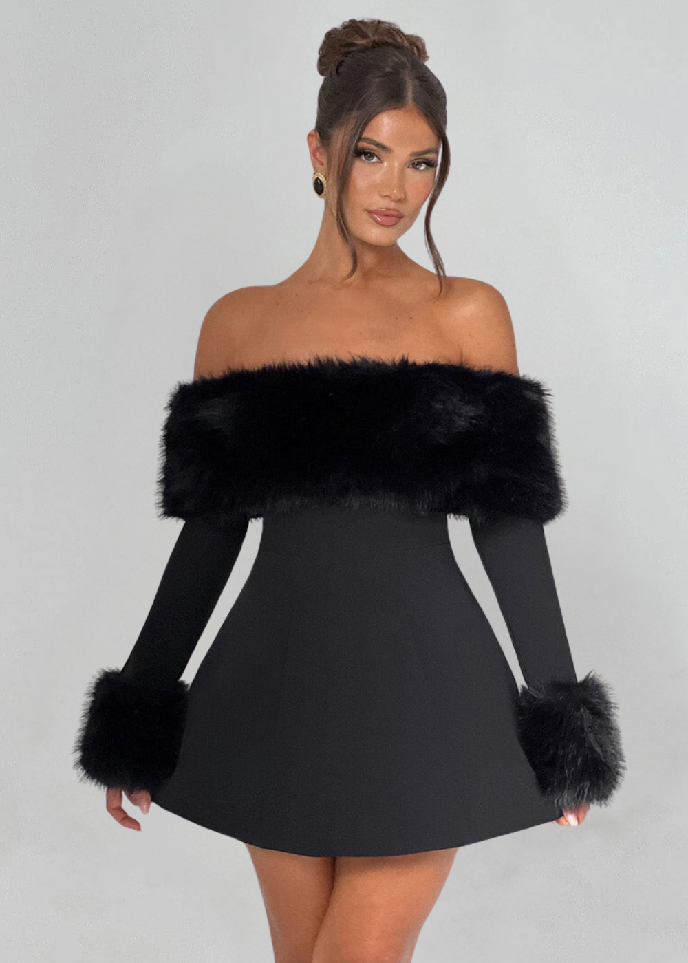 Serena | Off-Shoulder Minidress with Fur Sleeves