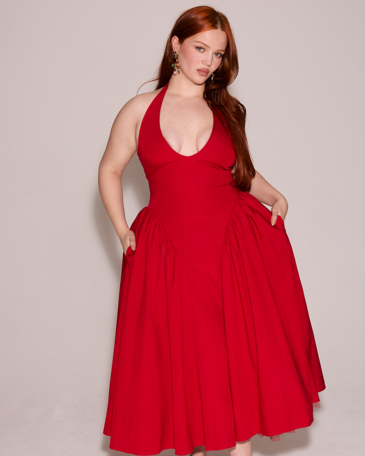 Monroe – Vestido Midi Rojo de Estilo Icónico