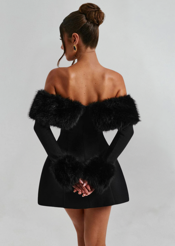 Serena | Off-Shoulder Minidress with Fur Sleeves