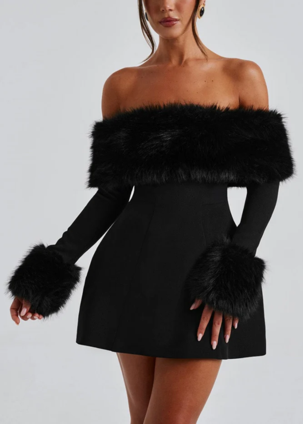 Serena | Off-Shoulder Minidress with Fur Sleeves