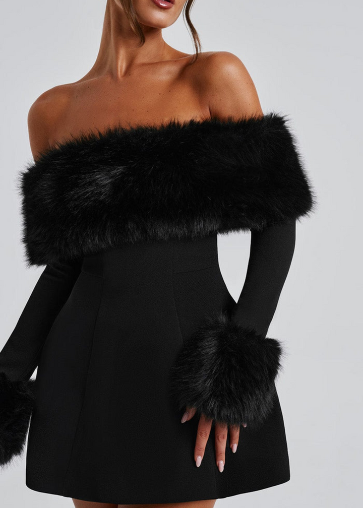Serena | Off-Shoulder Minidress with Fur Sleeves
