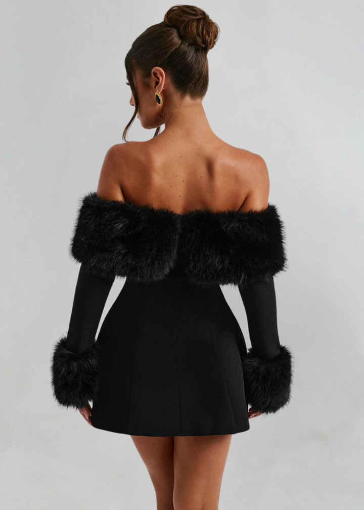 Serena | Off-Shoulder Minidress with Fur Sleeves