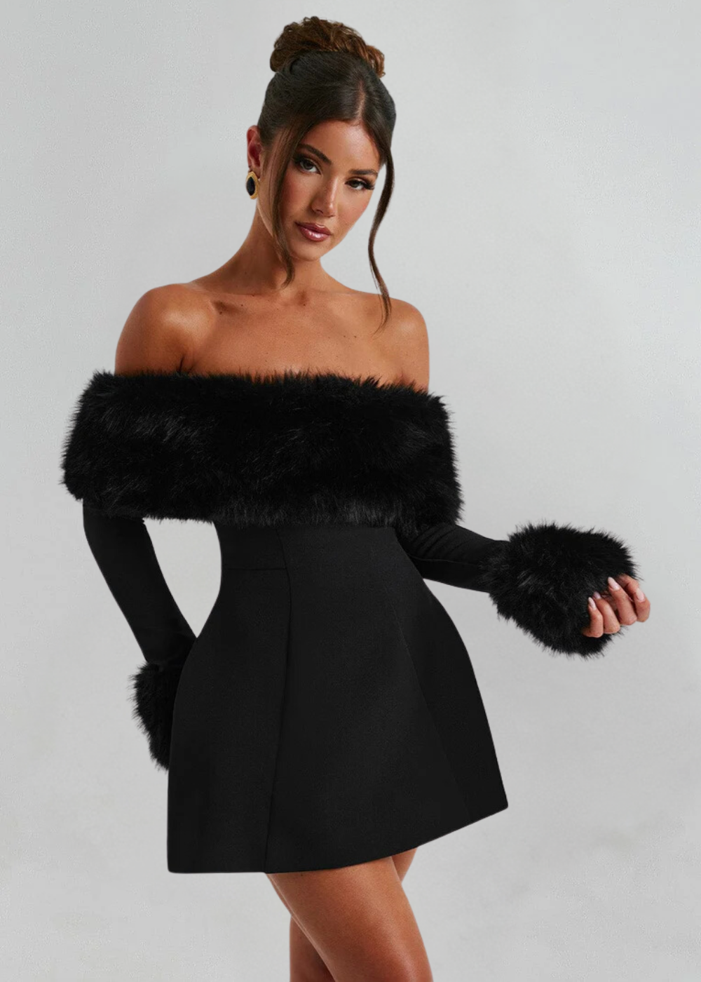 Serena | Off-Shoulder Minidress with Fur Sleeves