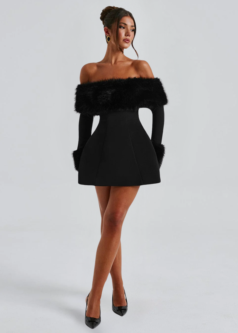 Serena | Off-Shoulder Minidress with Fur Sleeves