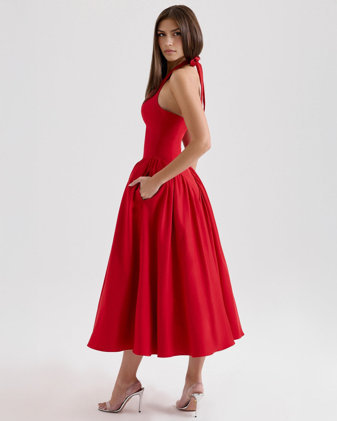 Monroe – Vestido Midi Rojo de Estilo Icónico