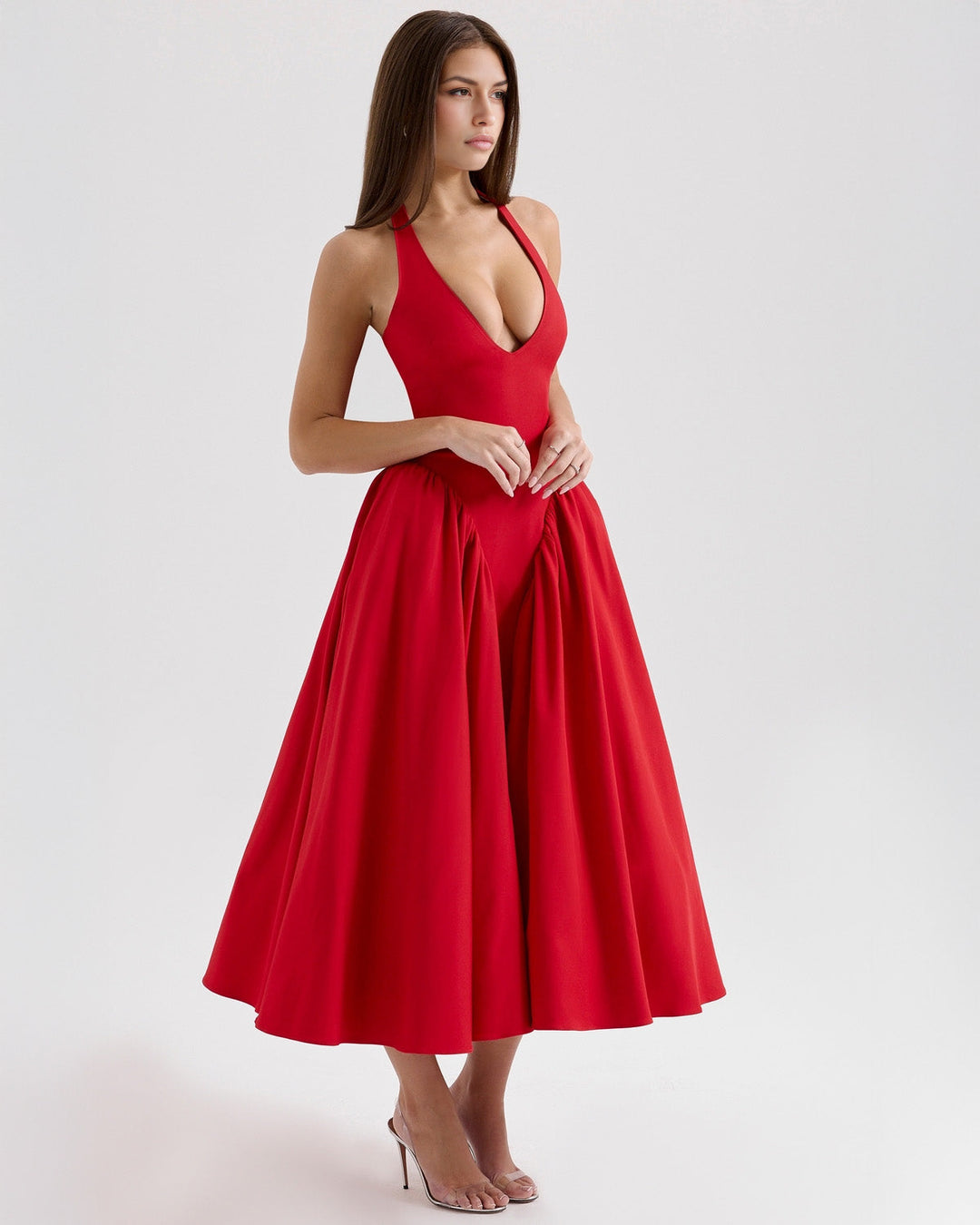 Monroe – Vestido Midi Rojo de Estilo Icónico