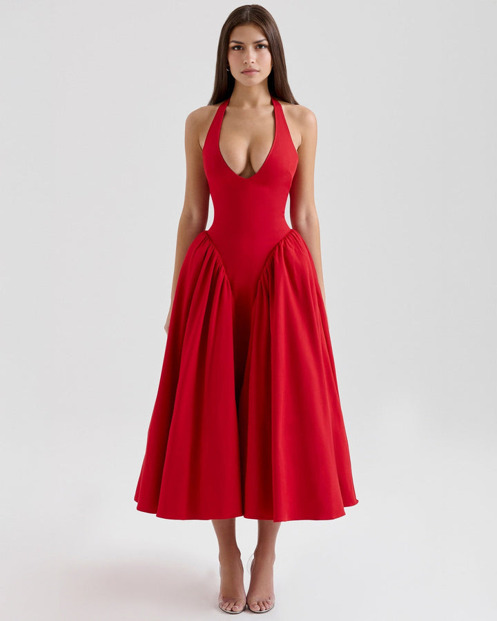 Monroe – Vestido Midi Rojo de Estilo Icónico