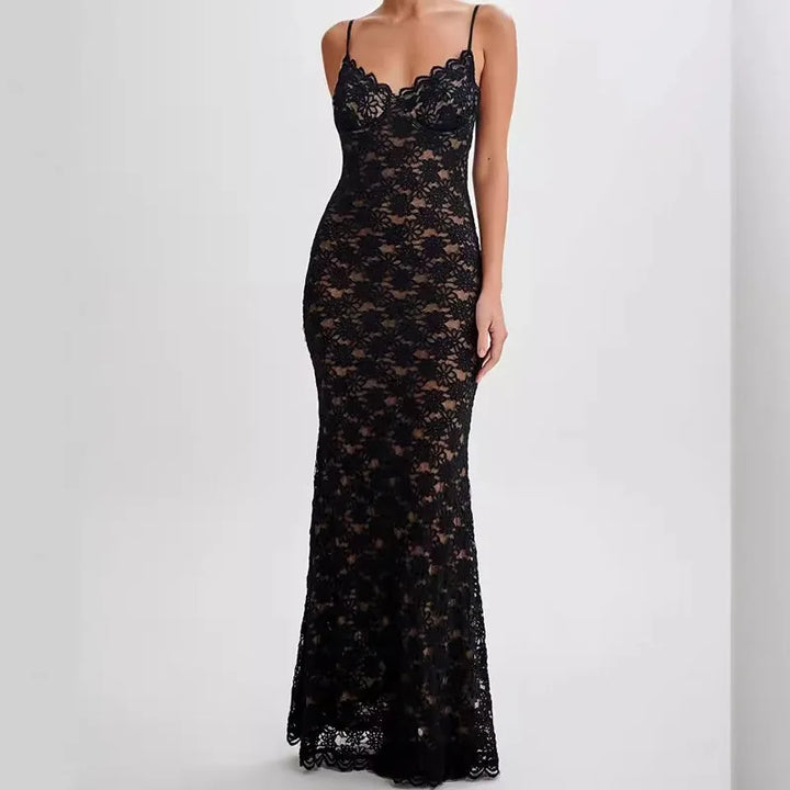Selene – Vestido Midi de Encaje en Color Negro