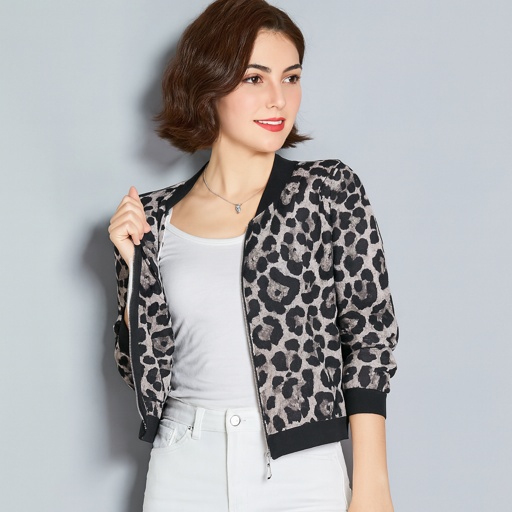 Ángela - Chaqueta bomber con estampado de leopardo