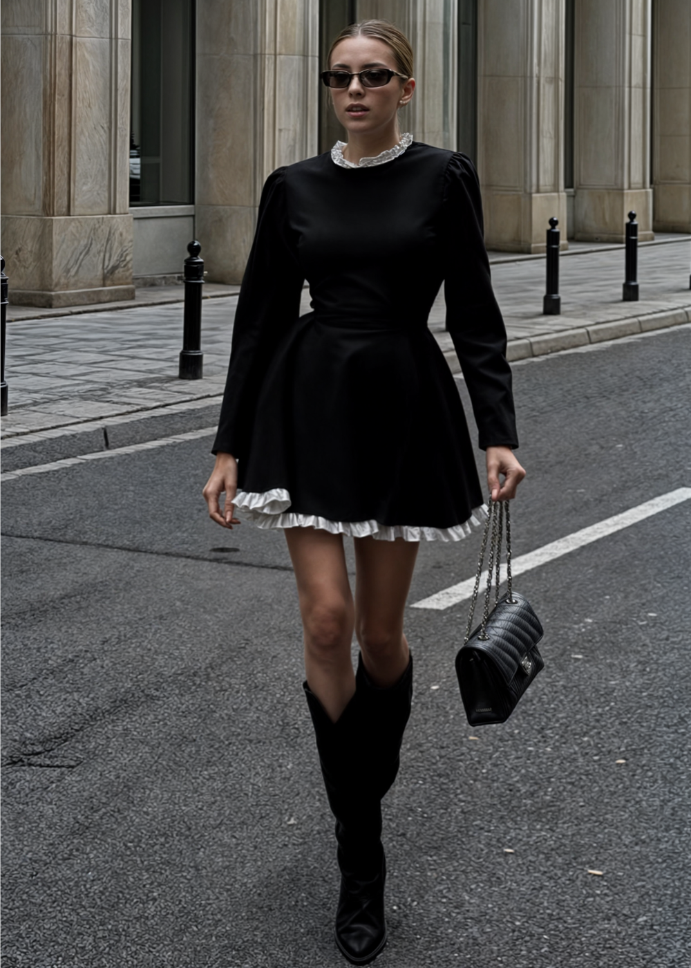 Everly | Hoge Taille Kanten Minidress