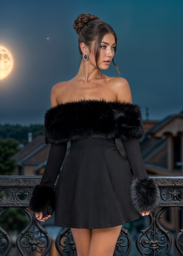 Serena | Off-Shoulder Minidress with Fur Sleeves