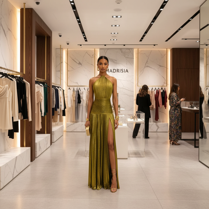 Oriana - Vestido metalizado con espalda descubierta