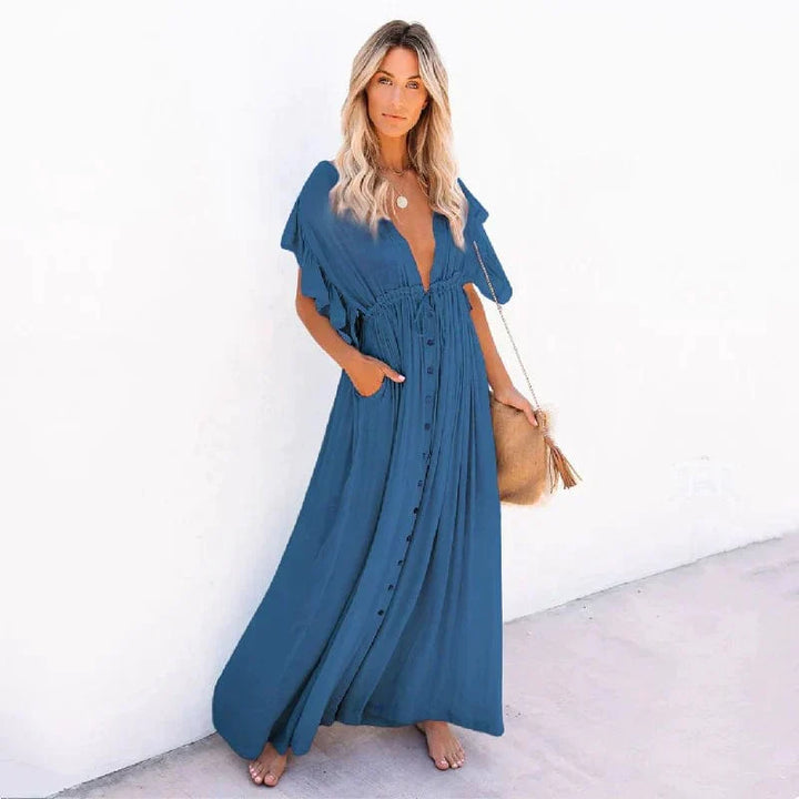 Anouk™ - Maxi Vestido de Playa Marino Azul de Ibiza