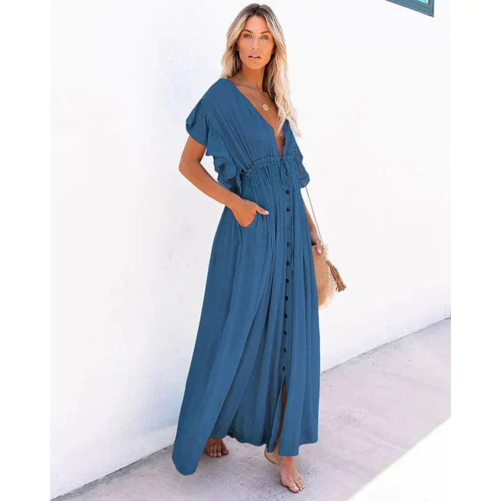 Anouk™ - Maxi Vestido de Playa Marino Azul de Ibiza