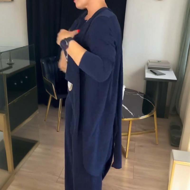 Elegante conjunto de 3 piezas: cárdigan largo, top y pantalón